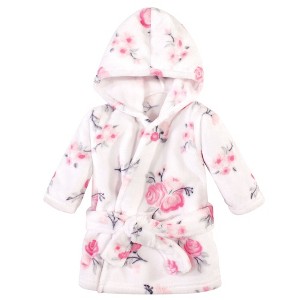 Hudson Baby Infant Boy Plush Animal Face Bathrobe, Pink Floral, 0-9 Months - 1 of 1