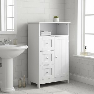 Homy Casa Standing Storage Cabinet with 3 Drawers & Single Door, White - 1 of 4