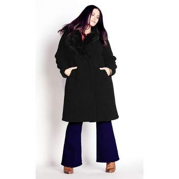 Women's Plus Size Teddy Faux Fur Jacket - black | AVEOLOGY