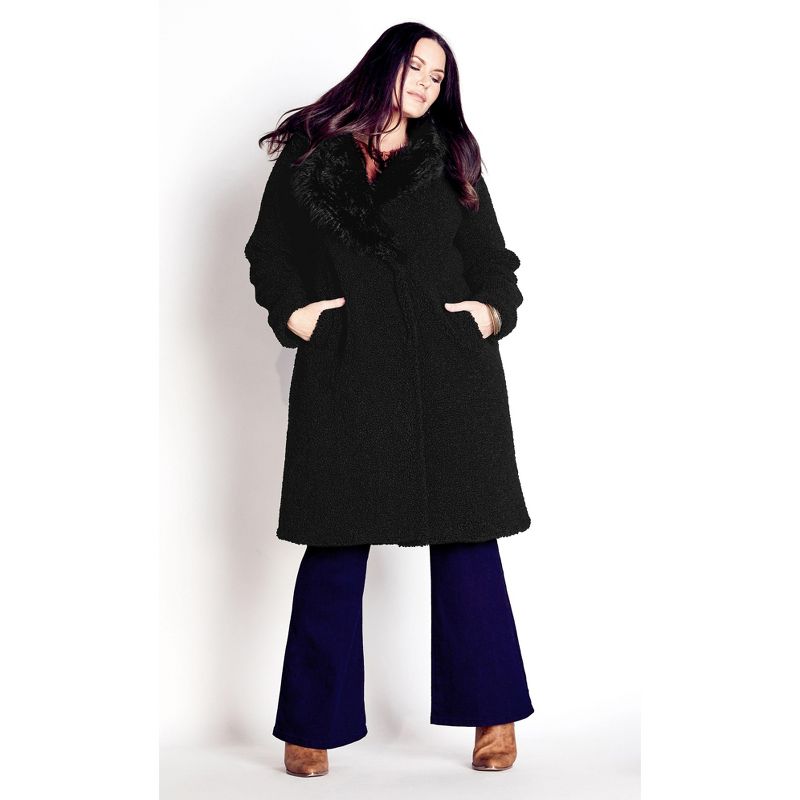 Women's Plus Size Teddy Faux Fur Jacket - black | AVEOLOGY, 1 of 4