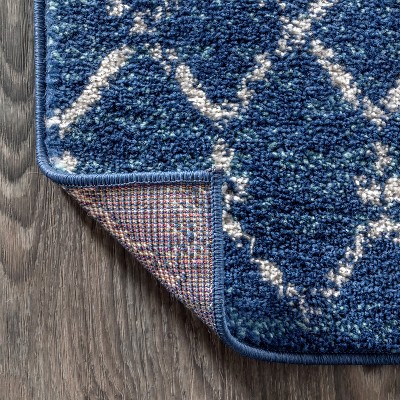 8' x 10' Blue and White Trellis Synthetic Area Rug