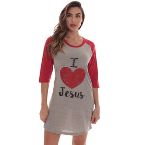 Just Love Sleep Dress for Women - Baseball Sleeve Sleeping Dorm Shirt - Ladies Nightshirt - Nightgown Sleepwear - 1 of 3
