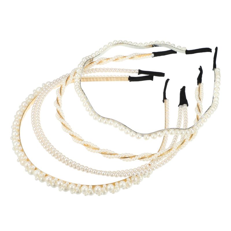 Unique Bargains Women's Simple Design Faux Pearl Headbands White 4.72"x0.2" 4 Pcs, 1 of 7