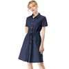 INSPIRE CHIC Women's Point Collar Front Elastic Waist Drawstring Mini Shirt Dress with Pocket - 2 of 4