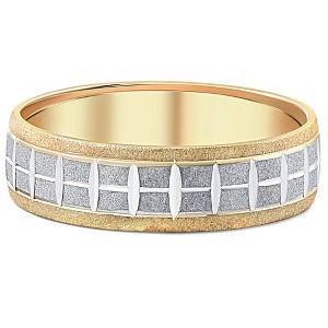 Pompeii3 Men's 14k Yellow Gold 6mm Two Tone Brushed Cross Cut Ring Wedding Band - 1 of 4