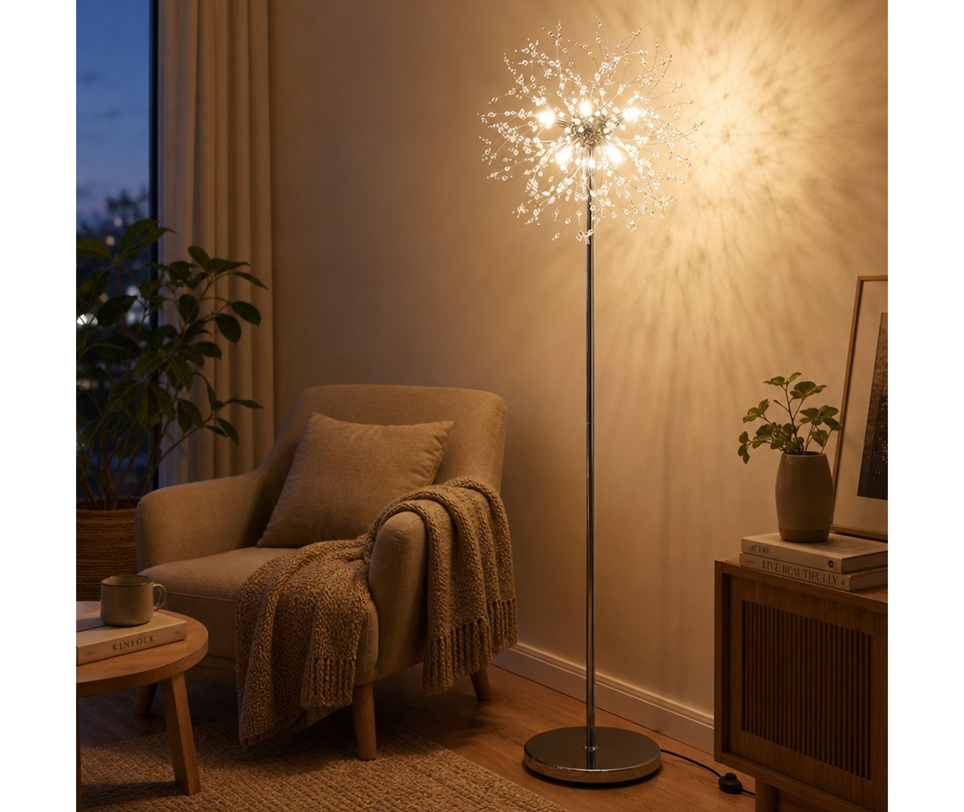 Crystal Floor Lamp 63 Inch with Acrylic Crystals, 8-Light G9 Standing Lamp for Living Room or Bedroom