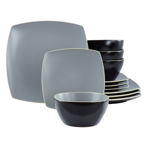 12-Piece Matte Stoneware Dinnerware Set, Black, Ceramic Sold by at Home