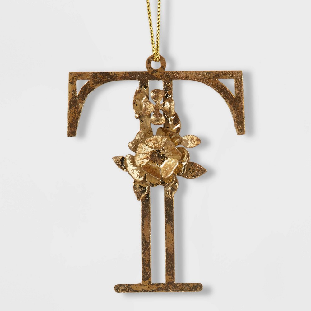 Botanical Monogram Christmas Tree Ornament Gold Letter T - Wondershop