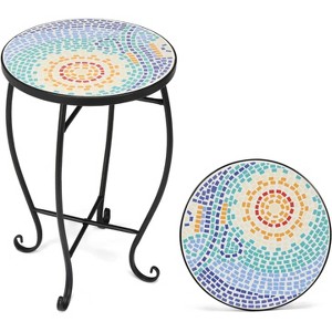 Mosaic Accent Table, 14" Round Side Table,End Table, Plant Stand Decor for Patio Porch Beach Theme Balcony Back Deck Pool Indoor Outdoor Coffee - 1 of 4