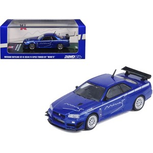 Nissan Skyline GT-R (R34) V-SPEC RHD (Right Hand Drive) "Tuned by Mine's" Blue Metallic 1/64 Diecast Model Car by Inno Models - 1 of 4