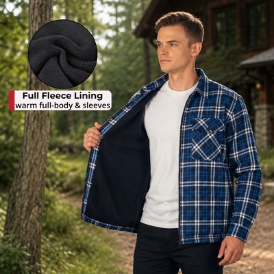 Мужские куртки Alpine Swiss Mens Felix Fleece Lined Flannel Jacket Heavyweight Zip-Up Plaid Shirt Shacket Warm Winter Outerwear BLGY MED — фото 3