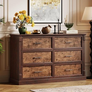 6 Drawer Dresser for Bedroom, Framhouse Large Chest of Drawers with Metal Handles, Rustic Double Wood Dresser, Storage Dressers Organizer - 1 of 4