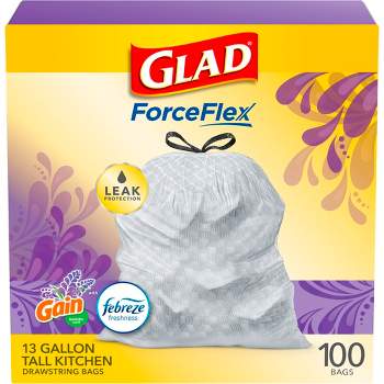 Glad ForceFlex Tall Kitchen Drawstring Trash Bags - Febreze Lavender - 13 Gallon