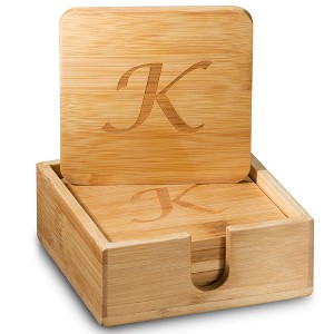 RCZ Décor Personalized Monogrammed Coaster Set, Includes 6 Drink Coasters with Holder, Bamboo Coasters for Coffee Tables, Wedding Gifts, & Presents - 1 of 2