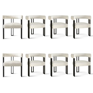 Set of 8 Upholstered Dining Chairs, Modern Bouclé Armchairs with Curved Backrest and Metal Legs - Panipeachy - 1 of 4