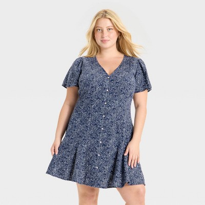 Women's Short Sleeve Button-Front Mini A-Line Dress - Universal Thread™