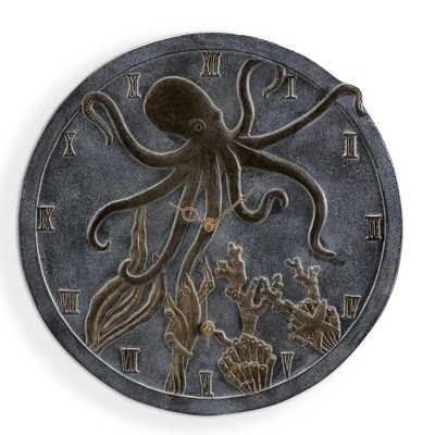SPI Home Octopus Wall Mounted Garden Clock and Thermometer – Coastal 2-in-1 Outdoor Accent, 16" Aluminum
