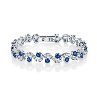 Hollywood Sensation Tennis Bracelet with Round Cut Sapphire and White Diamond Cubic Zirconia 6.875 inches White Gold