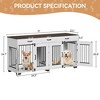 Double Dog Crate Furniture, 71 in  Indoor Wooden Dog Kennel with Removable Divider, 3 Drawers, for Medium Large Breeds, Brown+White - 2 of 4