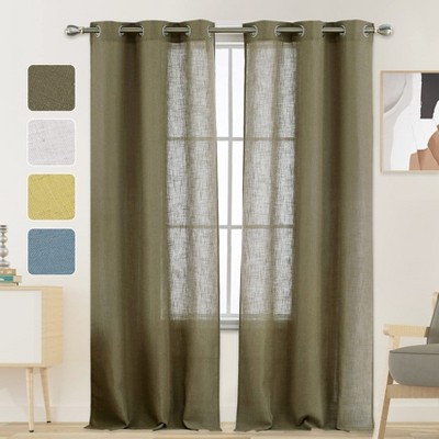 Linen Blend Curtains Solid Curtains for Living Room Bedroom Curtains with Grommet Light Filtering, 2 Pieces