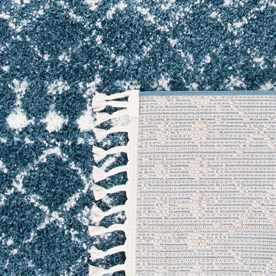 Square Blue and Ivory Synthetic Shag Area Rug