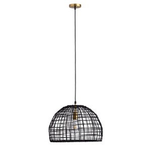 Modern Farmhouse Pendant Light, Handcrafted Black Woven Cage Shade with Brass Canopy for Entryway - 1 of 4