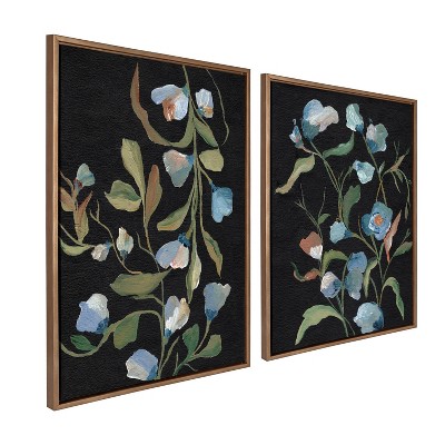 Gold Framed Floral Canvas Art Set with Black Background, 28"x38"