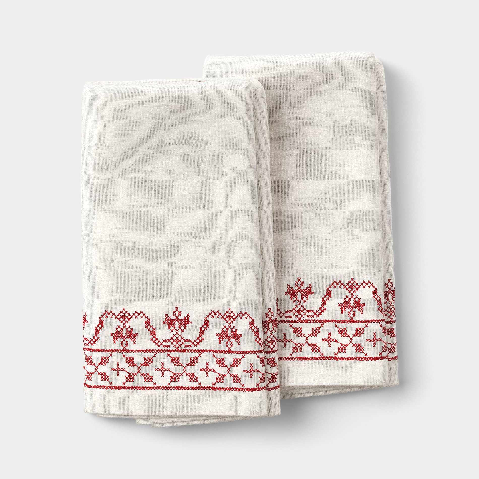 2pk Cross Stitch Border Napkins Red - Threshold™