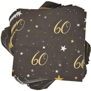 Sparkle and Bash 100 Pack 60th Themed Paper Napkin 6.5" for Birthday or Anniversary Tableware Décor - 1 of 4