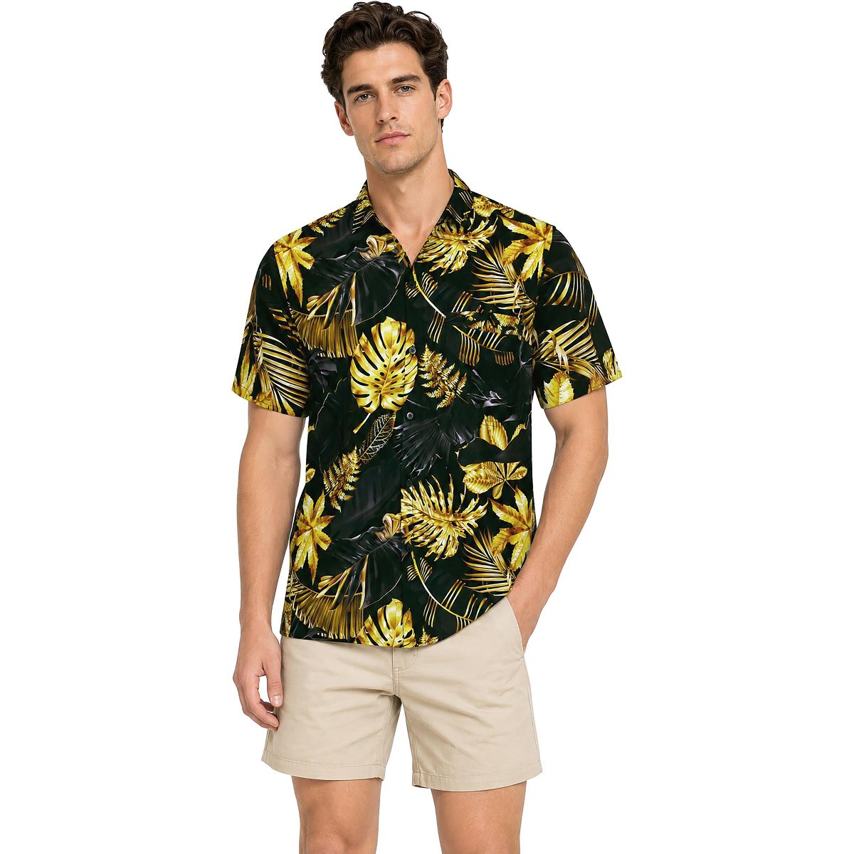 HAPPY BAY Mens Summer Vacation Shirt Casual Resortwear Beach Holiday Cruise Travel Party Button Up Clothing 5XL Black Leaf