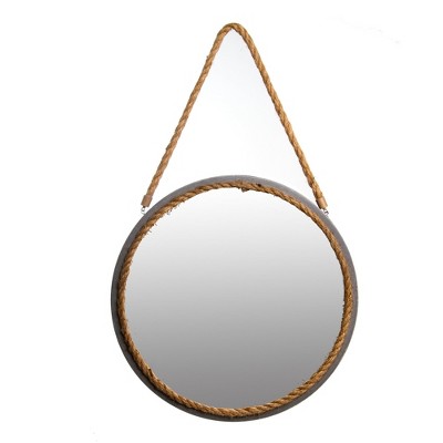 16"x16" Distressed Gray Round Rope Decorative Wall Mirror Gray - Patton Wall Decor