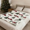 Lomsoe Red Trucks Christmas Trees Winter Snowflake Print Flannel Blanket Throw, Rustic Farmhouse Holiday Decor with Snowy Pine Design. - 3 of 4