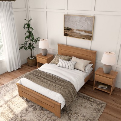 Pecan Pine Full Bed Frame with Solid Wood Headboard