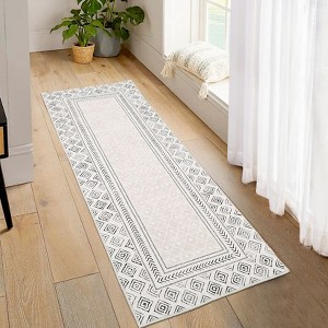 Border Geometric Area Rug Non Slip Rug Low Pile Accent Rug - 1 of 4