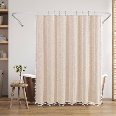 Americanflat 71x71 Woven Linen Shower Curtain with Tassel Accents - Includes 12 Grommets and Hooks - 100% Polyester