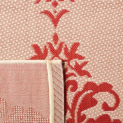 Natural and Red Flat Woven Synthetic Runner Rug