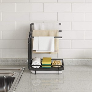 DOMETOUR Kitchen Sink Sponge Holder with Drainage Tray Kitchen Sink Storage Container Sponge Brush Soap Tray Metal Holder Black - 1 of 4