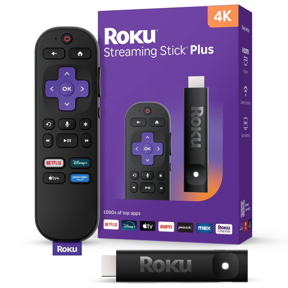 Roku Streaming Stick Plus 2025 4K and HDR Streaming Device with Voice Remote - Free and Live TV Access