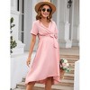 WhizMax Maternity Dress Cross V Neck Wrap Dress Lantern Short Sleeve Tie High Waist Dress A-Line Flowy Dress with Belt - 2 of 4