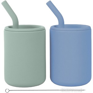 WeeSprout Silicone Baby Cups With Straws and Lids, 4 & 8 oz Options, Set of 2, Food Grade Toddler Training Container, Built In Straw Stoppers - 1 of 4
