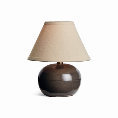 Plum & Post Oscar Mini Lamp - Gray Crackle Glaze - Linen Shade  - 8"