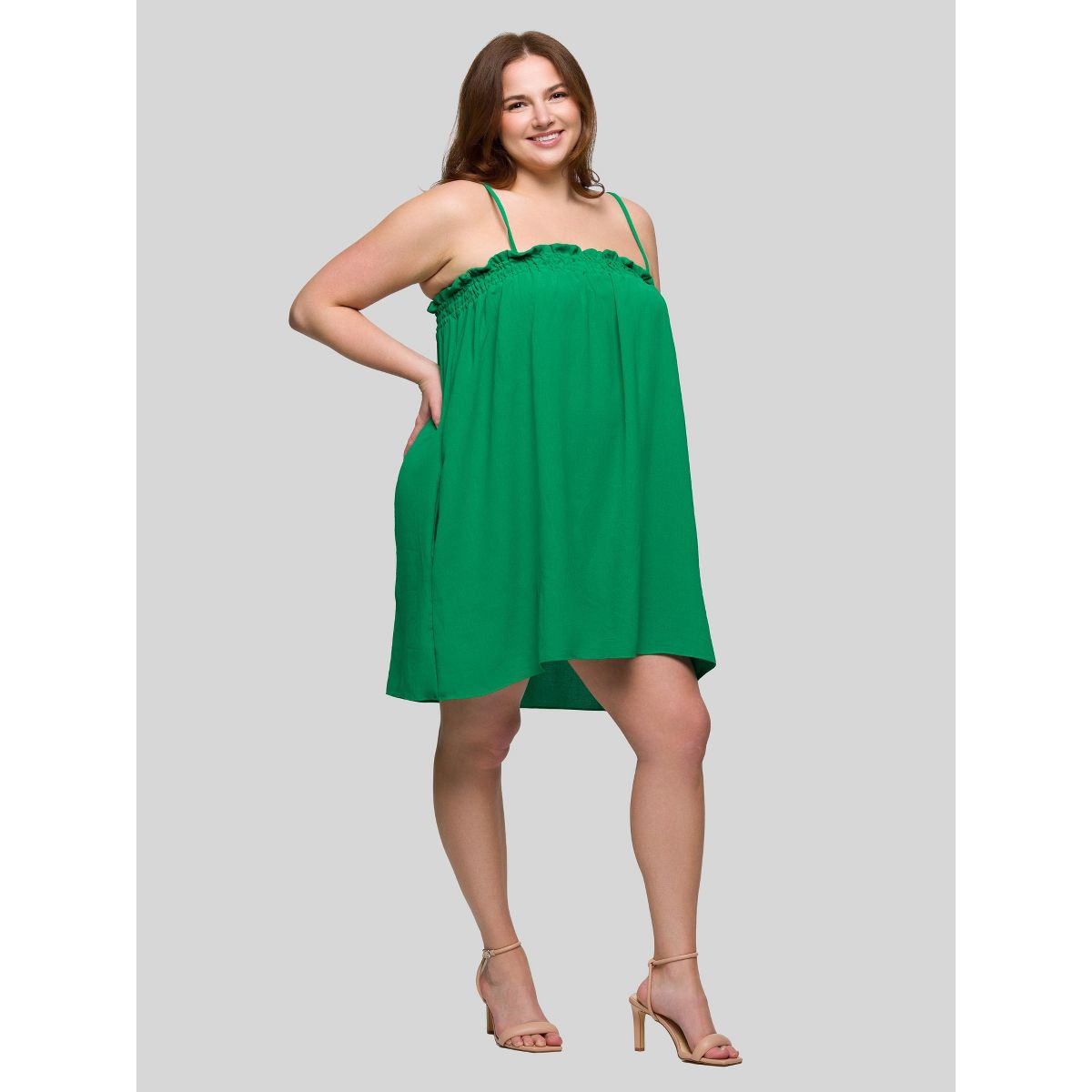 Plus Size Square Neck Spaghetti Strap Smocked Pocket Mini Dress - 24seven Comfort Apparel™ - thumbnail 7