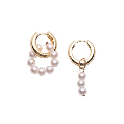 Women's Asymmetrical Pearl Hoop Earrings - Champayne Gold