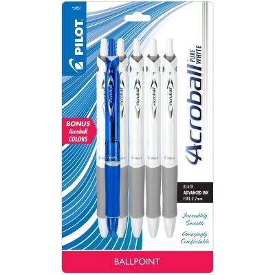 Pilot 5ct Acroball PureWhite Advanced Ink Ballpoint Pens Fine Point 0.7mm Black