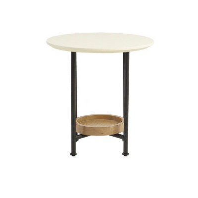 MAXZZZ Modern Oval Side Table with White Top & Black Metal Legs, Includes Lower Storage Shelf