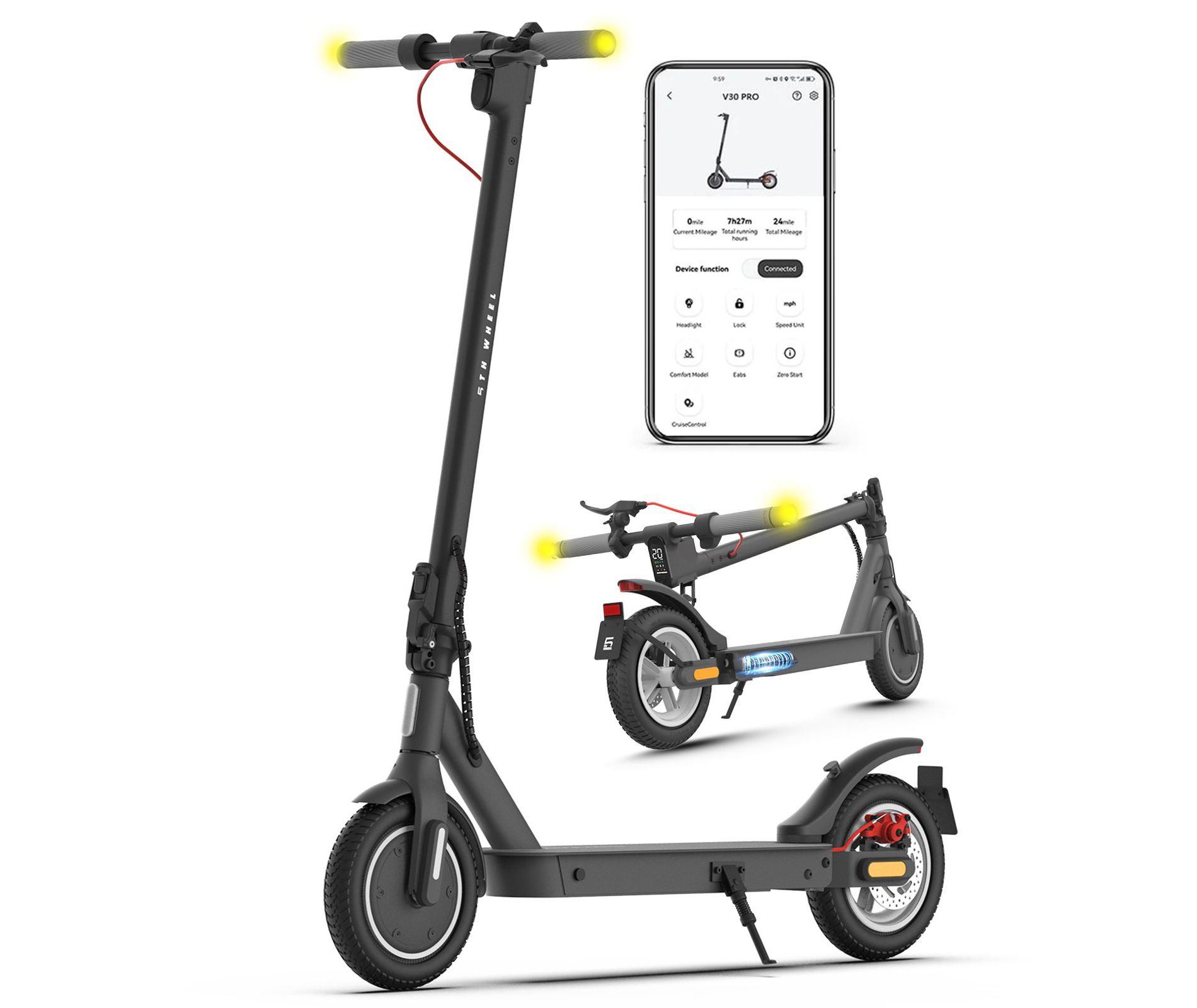 5TH WHEEL V30PRO Electric Scooter - 700W Peak, 18 mph, 20 Mile Range, 265 lbs Capacity, 10" Solid Tires, with Turn Signals