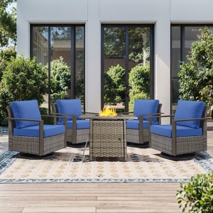 Buenhomino Outdoor Furniture with Fire Pit -Patio Table and Chairs Set of 4 Swivel Patio Chairs for Deck Porch Garden Poolside Backyard - 1 of 4