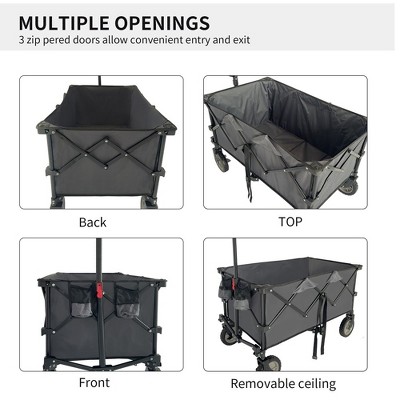 Collapsible Folding Outdoor Utility Wagon, Beach Wagon Cart With All Terrain Wheels, Portable Sports Wagon For Camping, Shopping, Garden And Beach