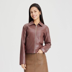 Women's Zip-Front Faux Leather Jacket - Universal Thread™ - 1 of 4