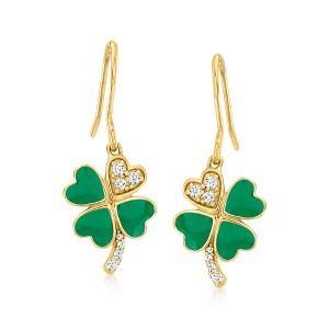 Ross-Simons Green Enamel 4-Leaf Clover Drop Earrings With .10 ct. t.w. Diamonds in 18kt Gold Over Sterling - 1 of 3